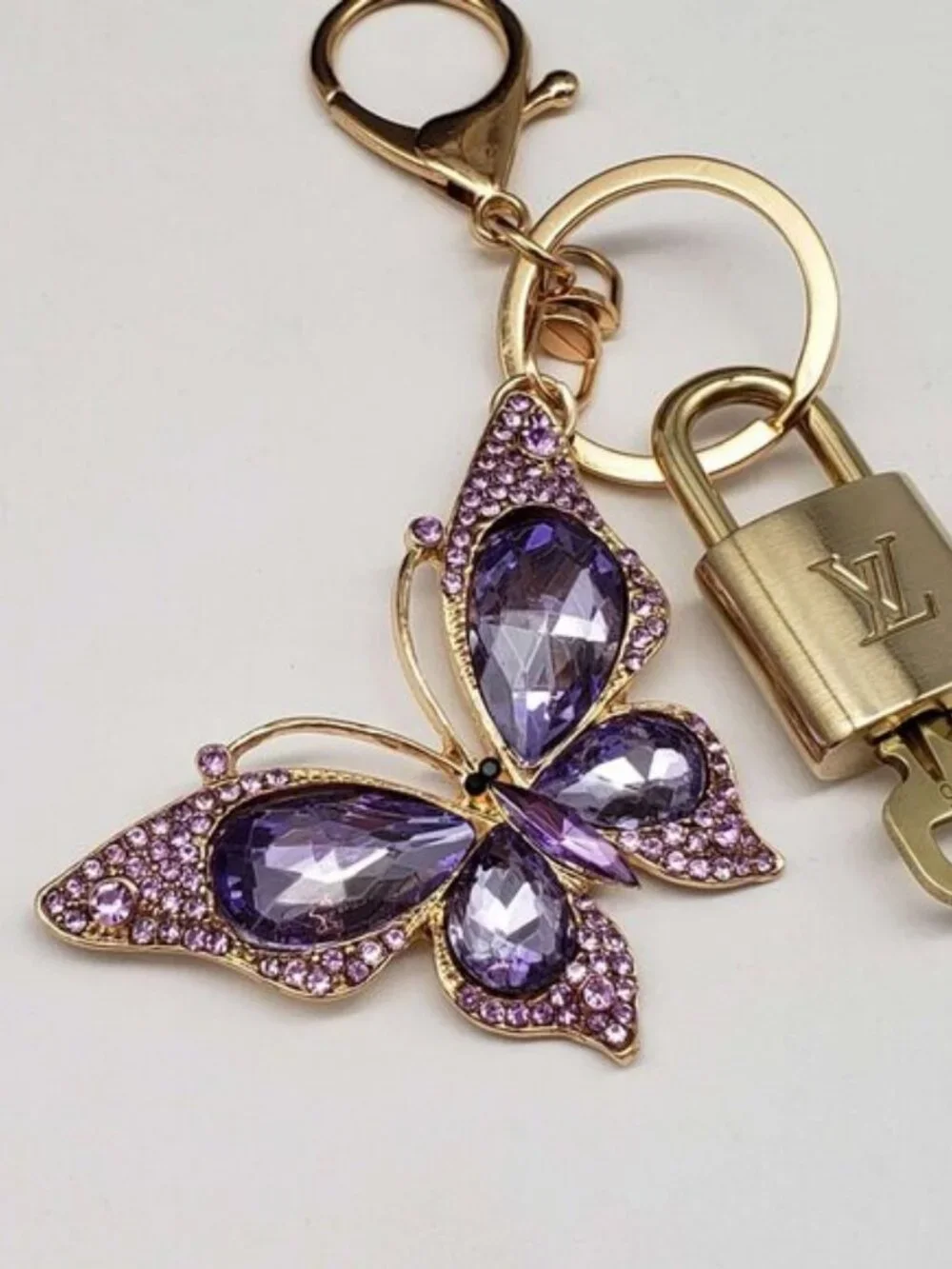 LV Gold Padlock Authentic 🔑 Luxury Bag Charm w/ Unbranded Butterfly Keychain